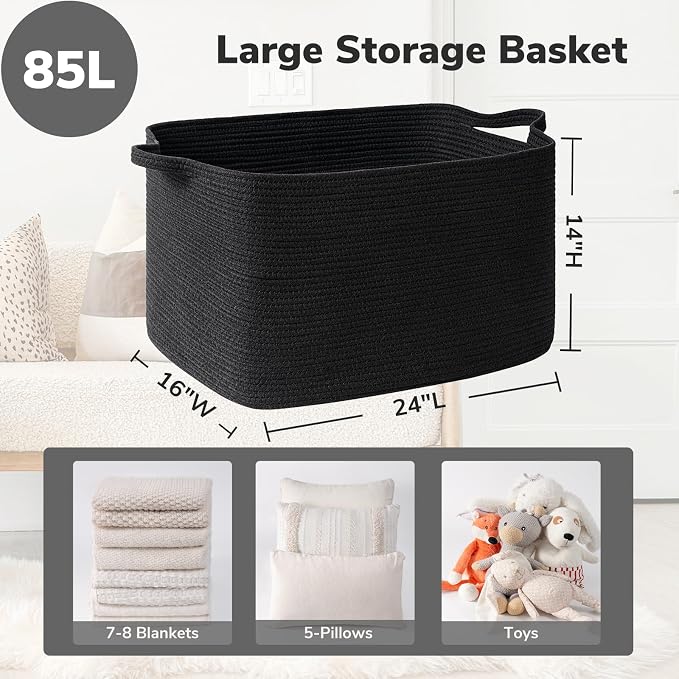 Goodpick Extra Large Storage Basket, 23.6" x 15.7" x 13.8" Rectangle Cotton - Image 3