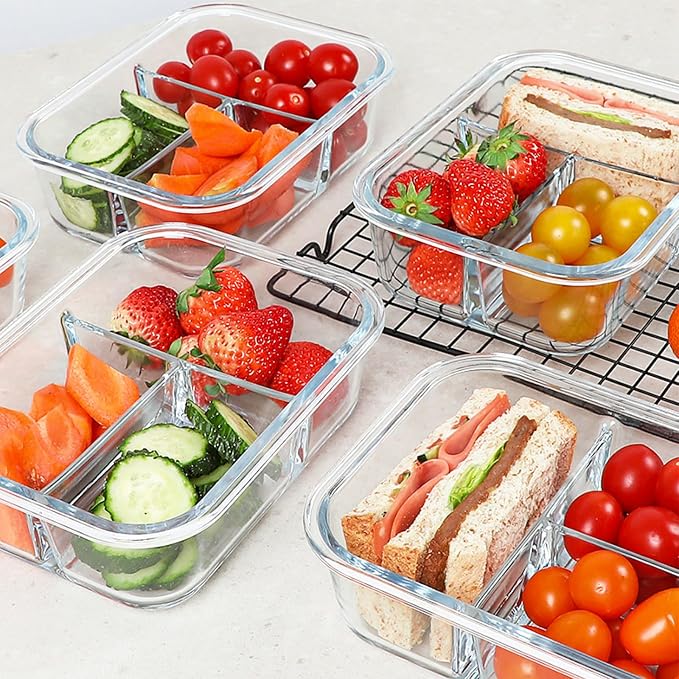 KOMUEE Glass Meal Prep Containers 3 Compartments, 5 Pack 36 oz, Glass Food - Image 6