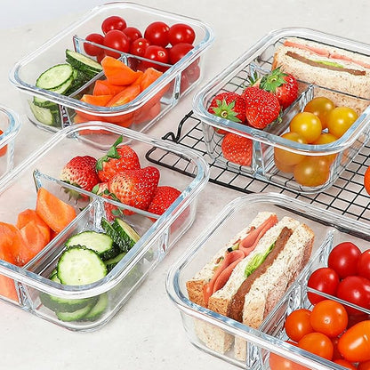 KOMUEE Glass Meal Prep Containers 3 Compartments, 5 Pack 36 oz, Glass Food - Image 6
