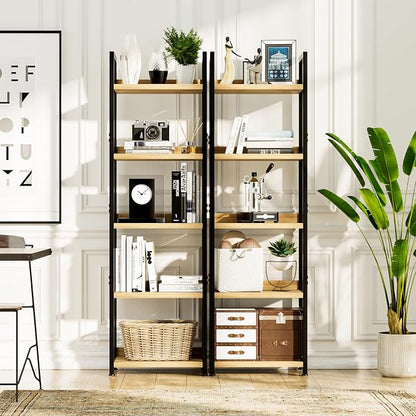 NUMENN Narrow Bookshelf, 5 Tier Freestanding Shelving Unit, Natural | Metal - Image 2