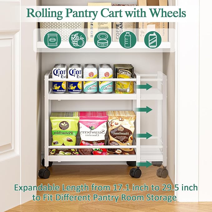 2-Tier Expandable Rolling Pantry Cart - Image 2