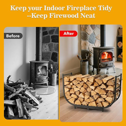 facka 40 Inch Firewood Rack Outdoor, Metal Wood Rack | Iron Fire Log Stacker - Image 2