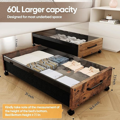 KITHELP Wooden Under Bed Storage - Image 2