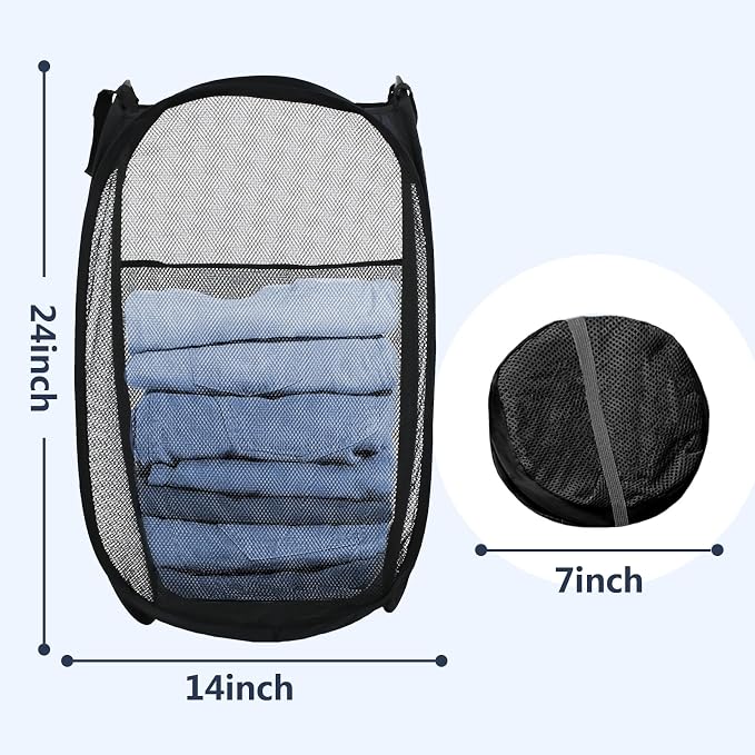 Pop Up Laundry Hamper, Mesh Laundry Basket Collapsible, Foldable Hamper - Image 2