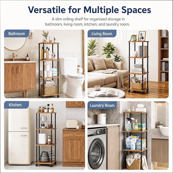4-Tier 38.2" Tall Rustic Brown Bathroom Shelving Unit - Image 7