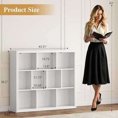 Book Shelf with 10-Cube, 43” Wide Bookshelf with Anti-Tip Device, 38” Tall Open - Image 2