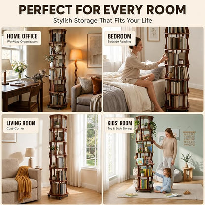 Rotating Bookshelf Tower 6 Tier Corner Bookshelf 360° Spinning Bookshelf | - Image 8
