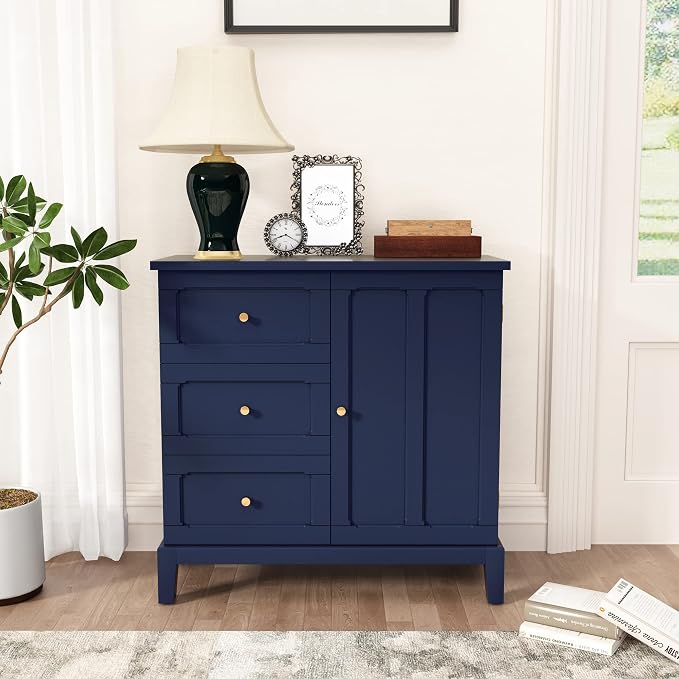 HLR Accent Cabinet with 3 Drawers and Door, Wooden Storage Cabinet with Shelves - Image 3