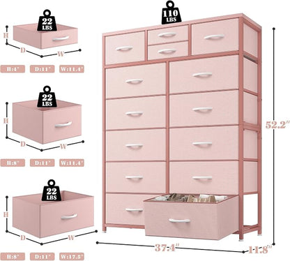 EnHomee 52.2" H Pink Dresser for Bedroom, Vertical Storage Tower, Anti-Tip | - Image 3