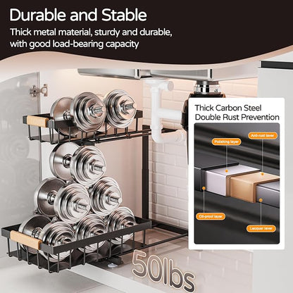 ADBIU Under Sink Organizer, 2 Pack 2 Tier Expandable Height Pull out Kitchen - Image 7