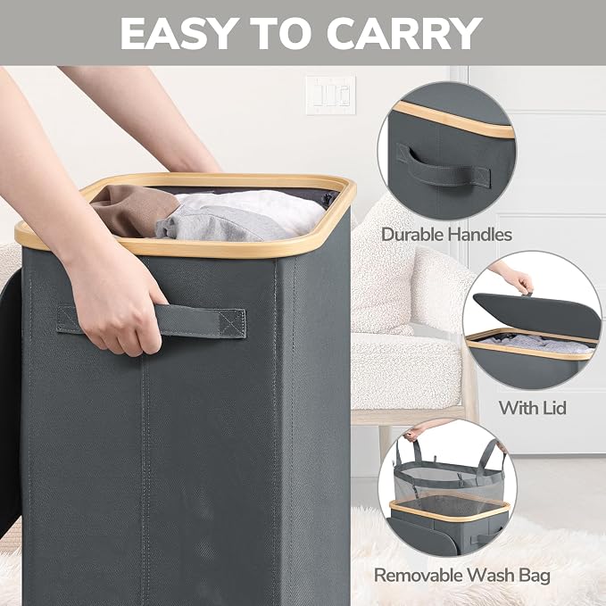 Goodpick Laundry Basket with Wheels, Large Rolling Laundry Hamper Slim Clothes - Image 5