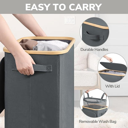 Goodpick Laundry Basket with Wheels, Large Rolling Laundry Hamper Slim Clothes - Image 5