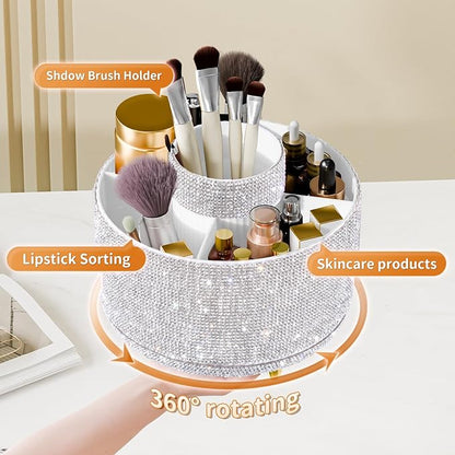 fanado Bling Diamond Makeup Brush Holder, 360° Rotating Makeup Organizer - Image 2