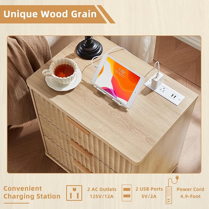 LEYAOYAO Fluted Nightstand Set of 2 - Image 5