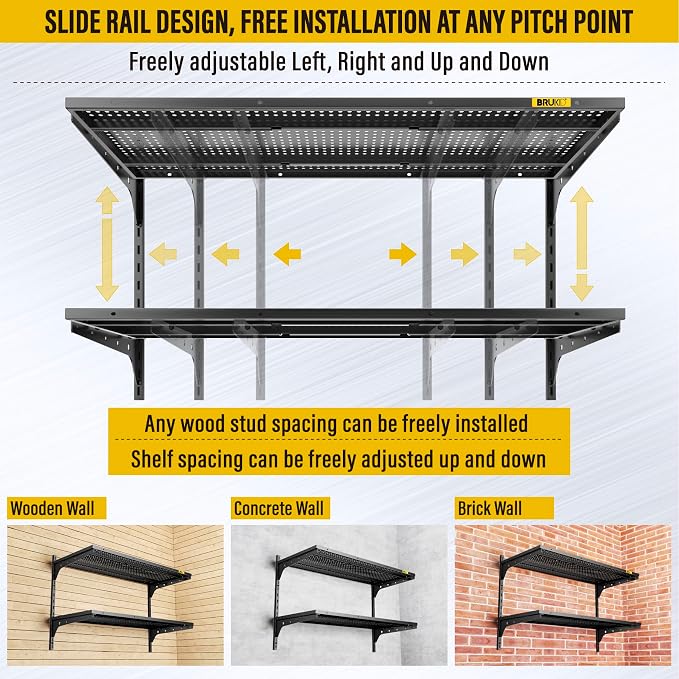 2 Tier 1.3x3ft Garage Shelving Wall Mounted, 15.6x36inch per Shelf Height - Image 7