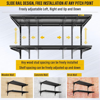 2 Tier 1.3x3ft Garage Shelving Wall Mounted, 15.6x36inch per Shelf Height - Image 7