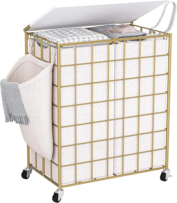 Laundry Basket with Wheels, Heavy Duty Laundry Sorter 2 Sections, 120L Large by Unknown