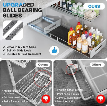 Under Sink Organizer Upgrade To Professional Rails, 2-Tier Dual Pull Out - Image 3