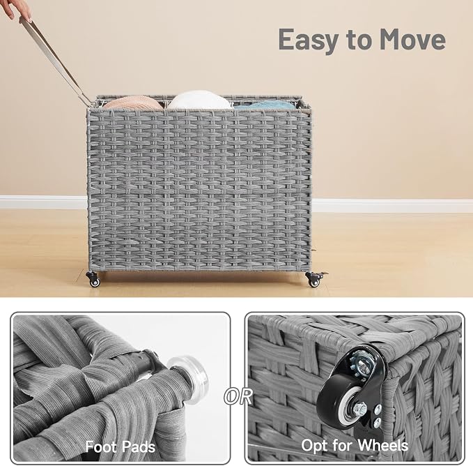 Laundry Hamper with Wheels, 52.8 Gallon Rolling Laundry Basket with Lid - Image 8