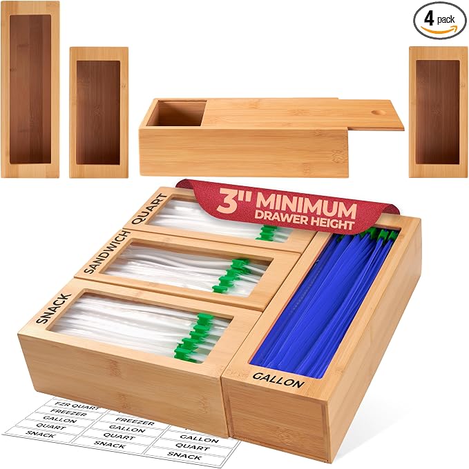 Storage Bag Organizer, Bamboo Baggie Organizer by Woodenhouse