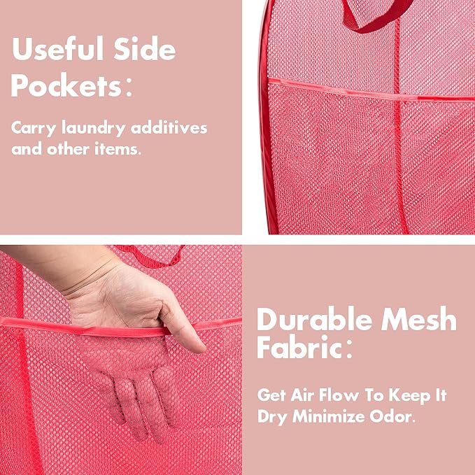 DUCOO Pop Up Laundry Hamper, 70L Collapsible Mesh Laundry Basket - Image 4