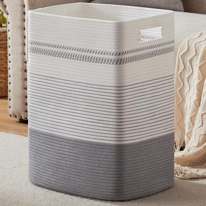 Laundry Hamper, Large Woven Rope Tall Laundry Basket by SIXDOVE