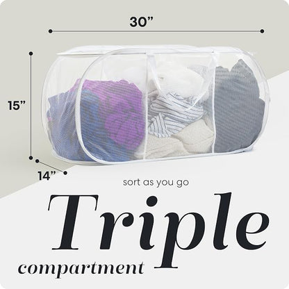 Handy Laundry Collapsible Laundry Basket, 3-Compartment Mesh Laundry Sorter - Image 2