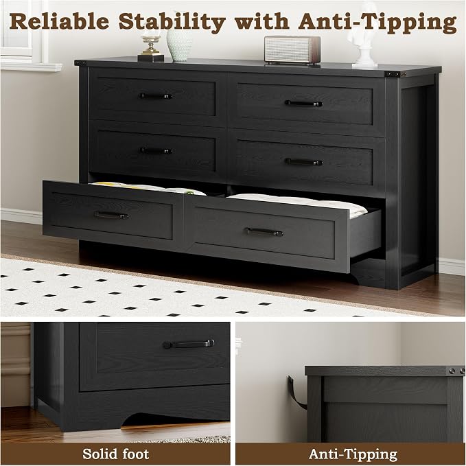 6-Drawer Dresser for Bedroom, Modern Wooden Chest of Drawers - Image 6