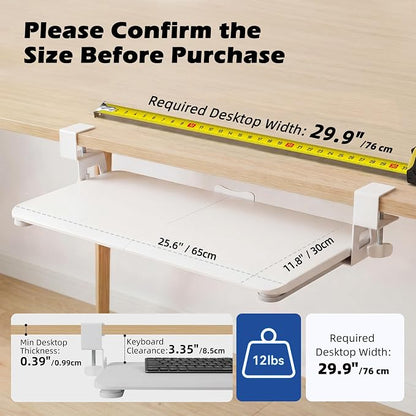 White Keyboard Tray Under Desk Clamp, 26.77" Large Under Desk Keyboard Tray - Image 2