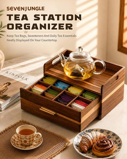 Acacia Wood Tea Bag Organizer for Countertop, Tea Holder Organizer - Image 5