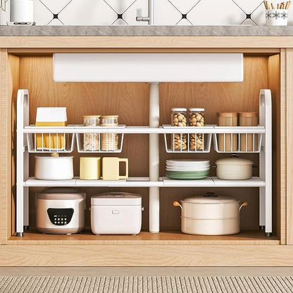 2 Tier Under Sink Organizer Expandable Length/Height Adjustable Heavy | - Image 8
