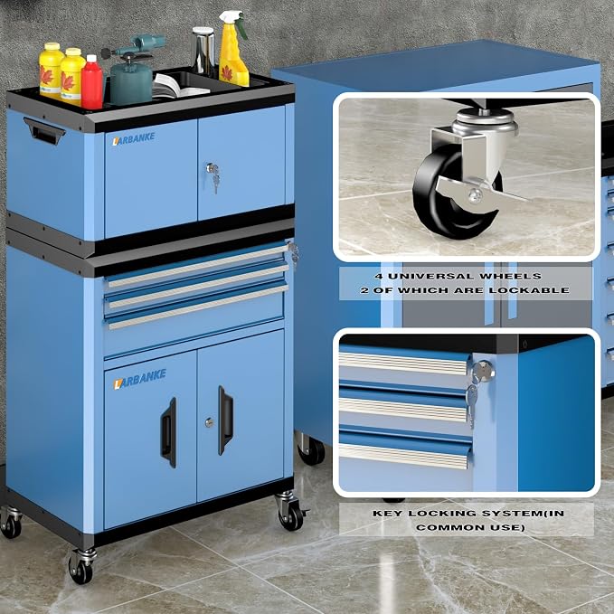 2-IN-1 Rolling Tool Chest with Locks& Multifunctional CounterTop, 3 Drawer - Image 5