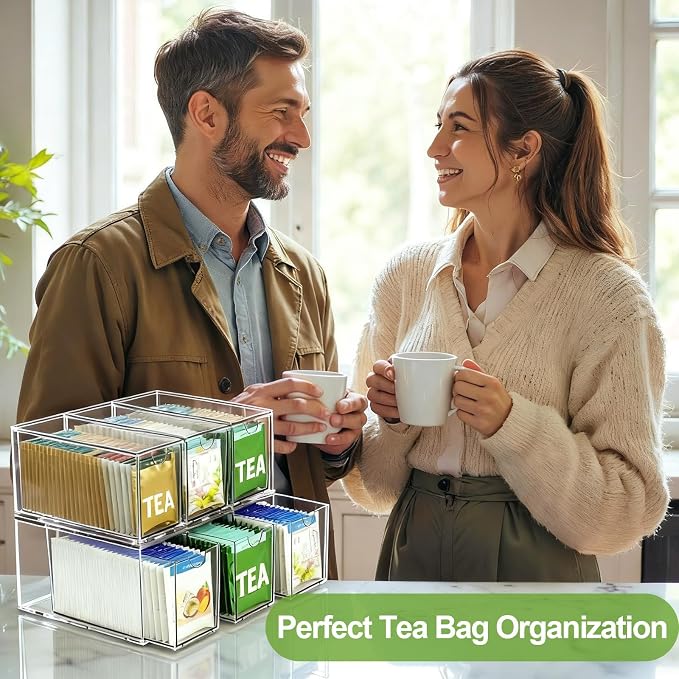 4 Pack Stackable Tea Bag Storage Organizer Drawers – Clear Acrylic Tea Bag - Image 2