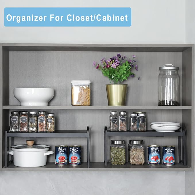 X-cosrack 25.5 Inches 3 Pack Expandable Cabinet Shelves, Stackable Shelf - Image 6