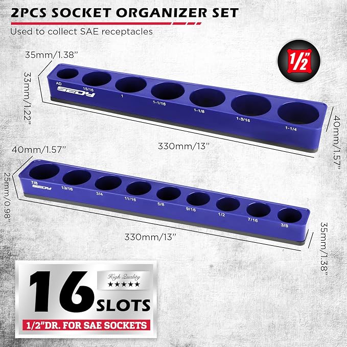 2-Piece 1/2"-Drive SAE Magnetic Socket Organizer Set - Image 2