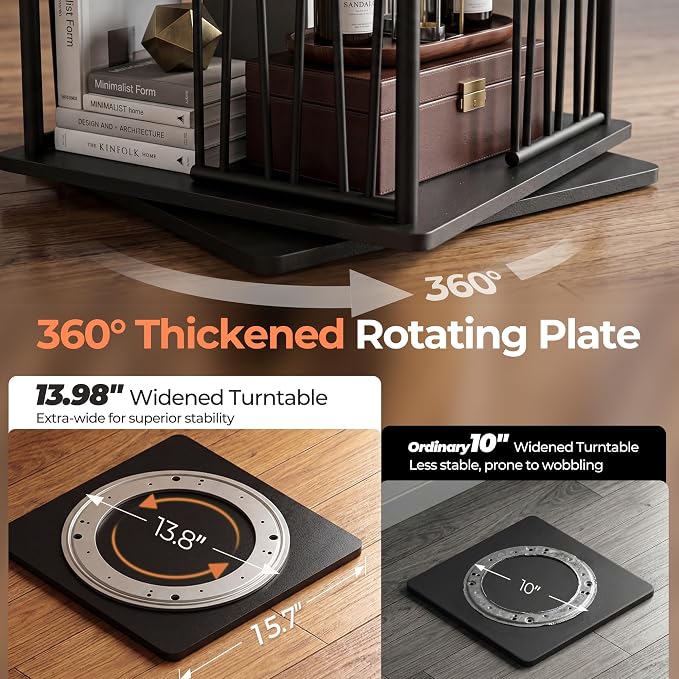 Black Rotating Bookshelf Tower 360° 5 Tier Tall Revolving Bookcase | Narrow - Image 5