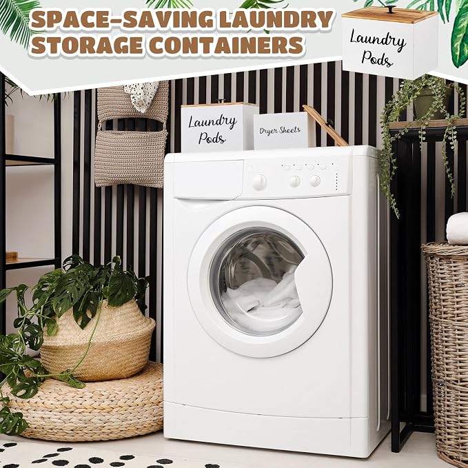 Dandat 2 Pcs Wood Rustic Laundry Dryer Sheet Holder Pod Container - Image 5