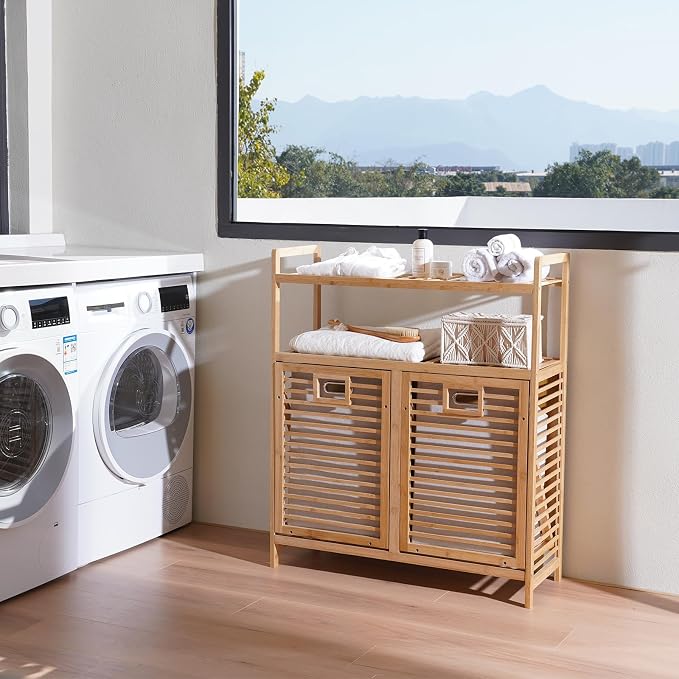 Double Tilt Out Laundry Hamper, Bamboo Hamper - Image 8
