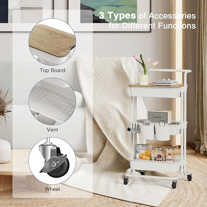 DTK 3 Tier Rolling Utility Cart - Image 3