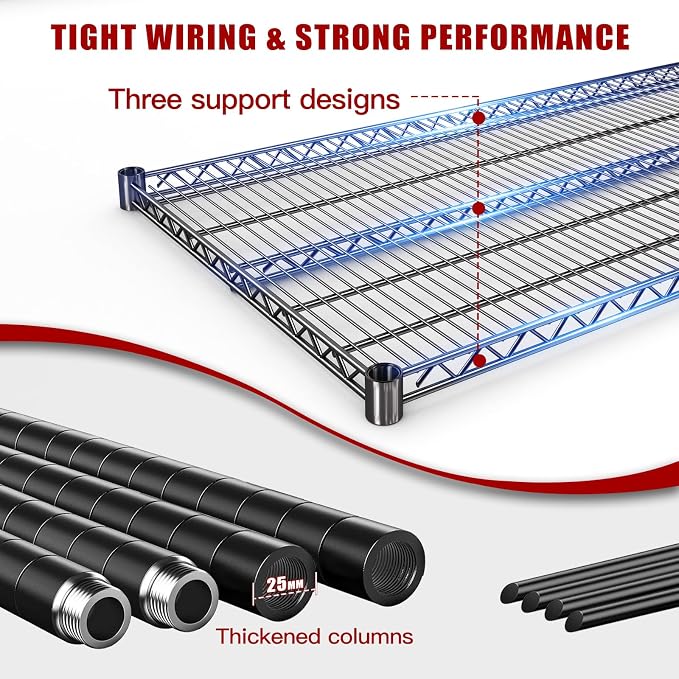 60” W Storage Shelves with Wheels, 5 Tier Wire Shelving Heavy Duty, Adjustable - Image 4
