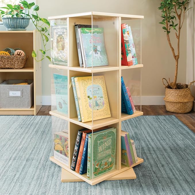 Guidecraft EdQ Kids Rotating Bookshelf: Natural Wood Revolving Bookcase by Unknown