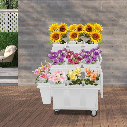 Flower Display Stand Cart With 18 Buckets Plant Rack Storage Organizer with - Image 4