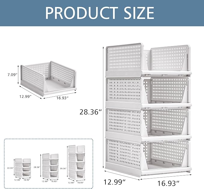 VECELO 4 Pack Plastic Closet Shelf Organizer, Stackable Sweater Storage Closet - Image 2