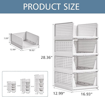 VECELO 4 Pack Plastic Closet Shelf Organizer, Stackable Sweater Storage Closet - Image 2
