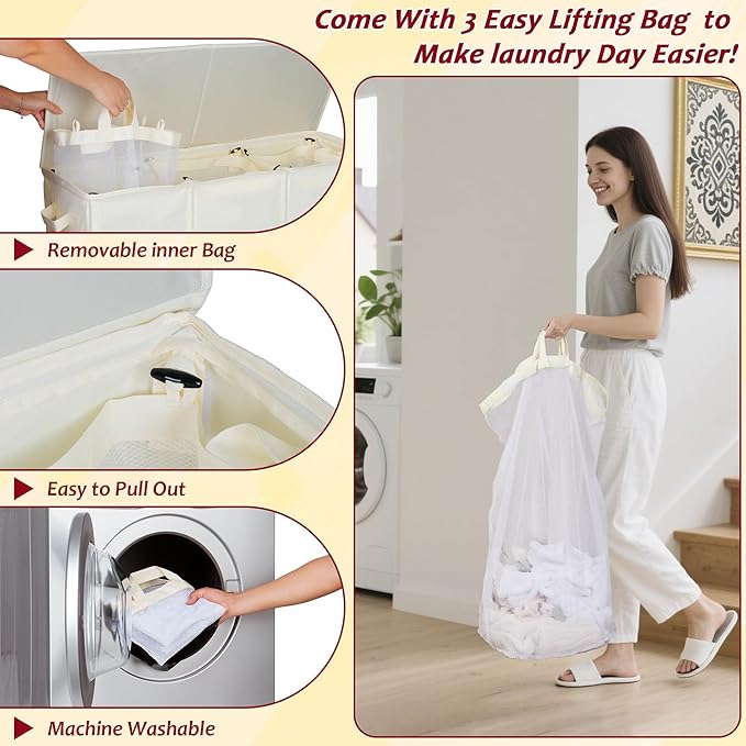 150L Laundry Hamper 2 Section, Large Laundry Hamper - Image 6