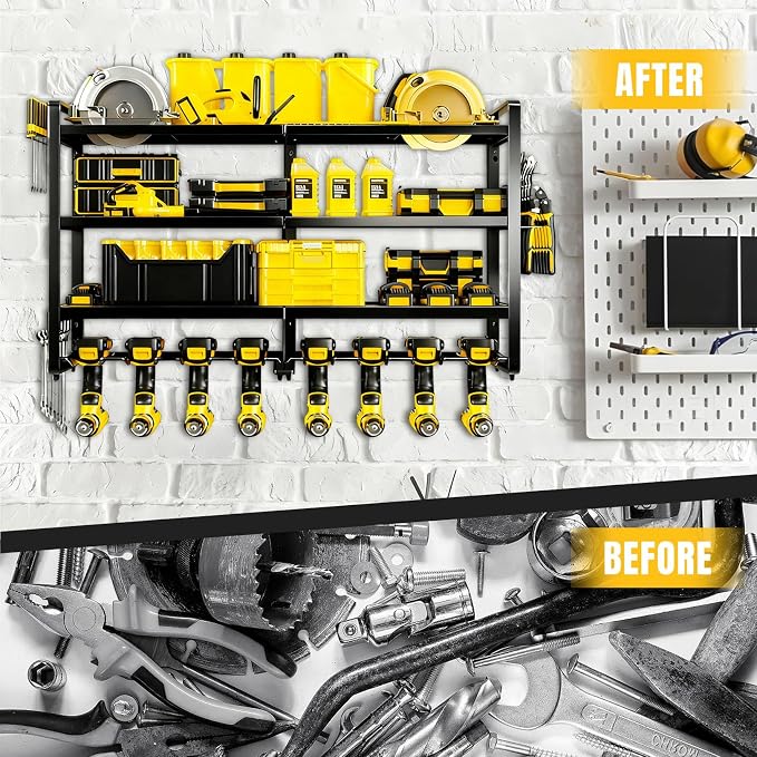 Heavy Duty 4-Tier Wall Mount Tool Rack, 8-Drill Holder & Charging Station - Image 4