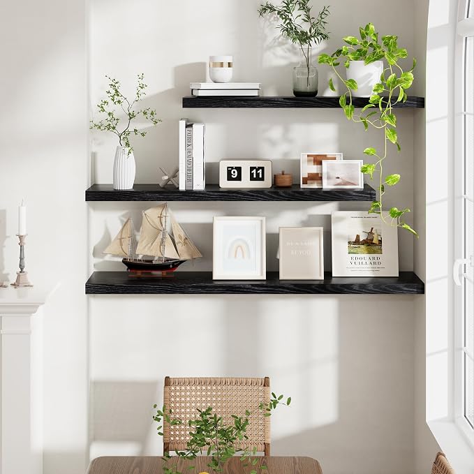 Fun Memories 72 Inch Floating Shelves Black, 72 x 9.3 Rustic Wooden Fireplace - Image 6