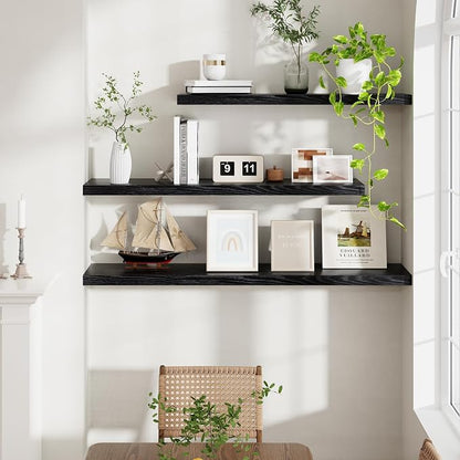 Fun Memories 72 Inch Floating Shelves Black, 72 x 9.3 Rustic Wooden Fireplace - Image 6