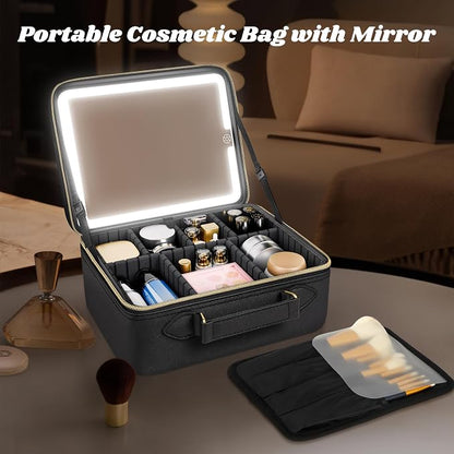 JUSRON Travel Makeup Bag With LED Mirror, Cosmetic Train Case with Light up - Image 7