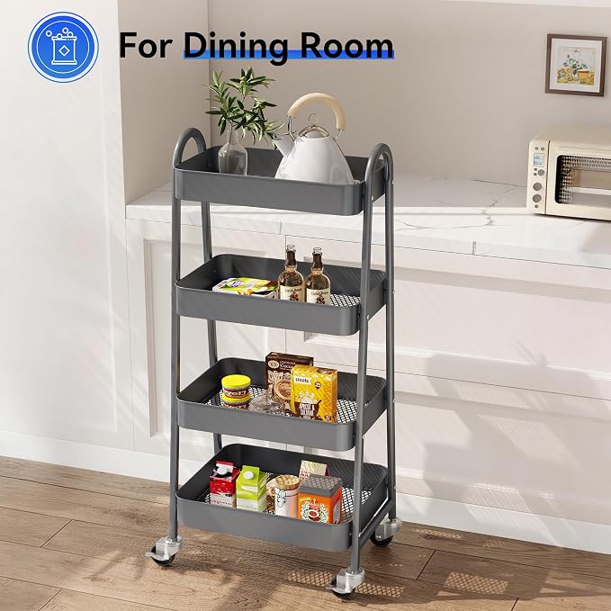 OLIXIS Metal 4 Tiers Utility Rolling Cart, Mobile Storage Shelf - Image 6